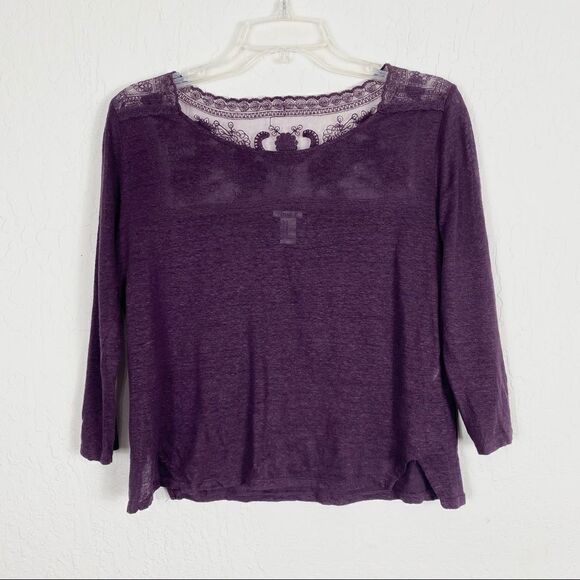 Forever 21 Purple Sheer Lace Back 3/4 Sleeve Top - Picture 1 of 4